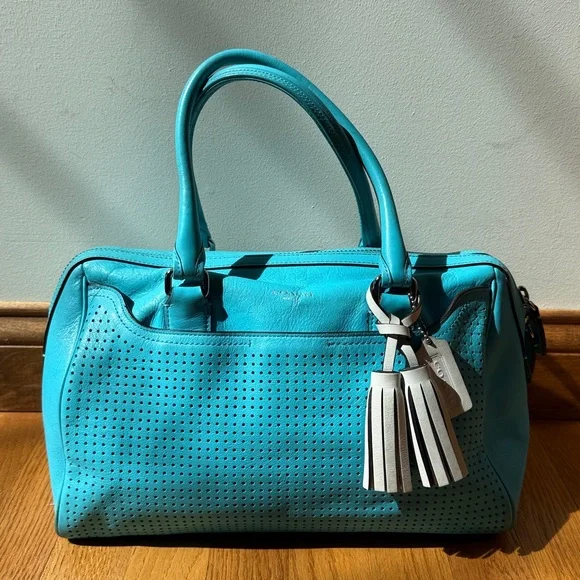 COACH Legacy Haley Perforated Satchel Bag Robin Blue Hangtag Style # 23577 - Picture 2 of 16